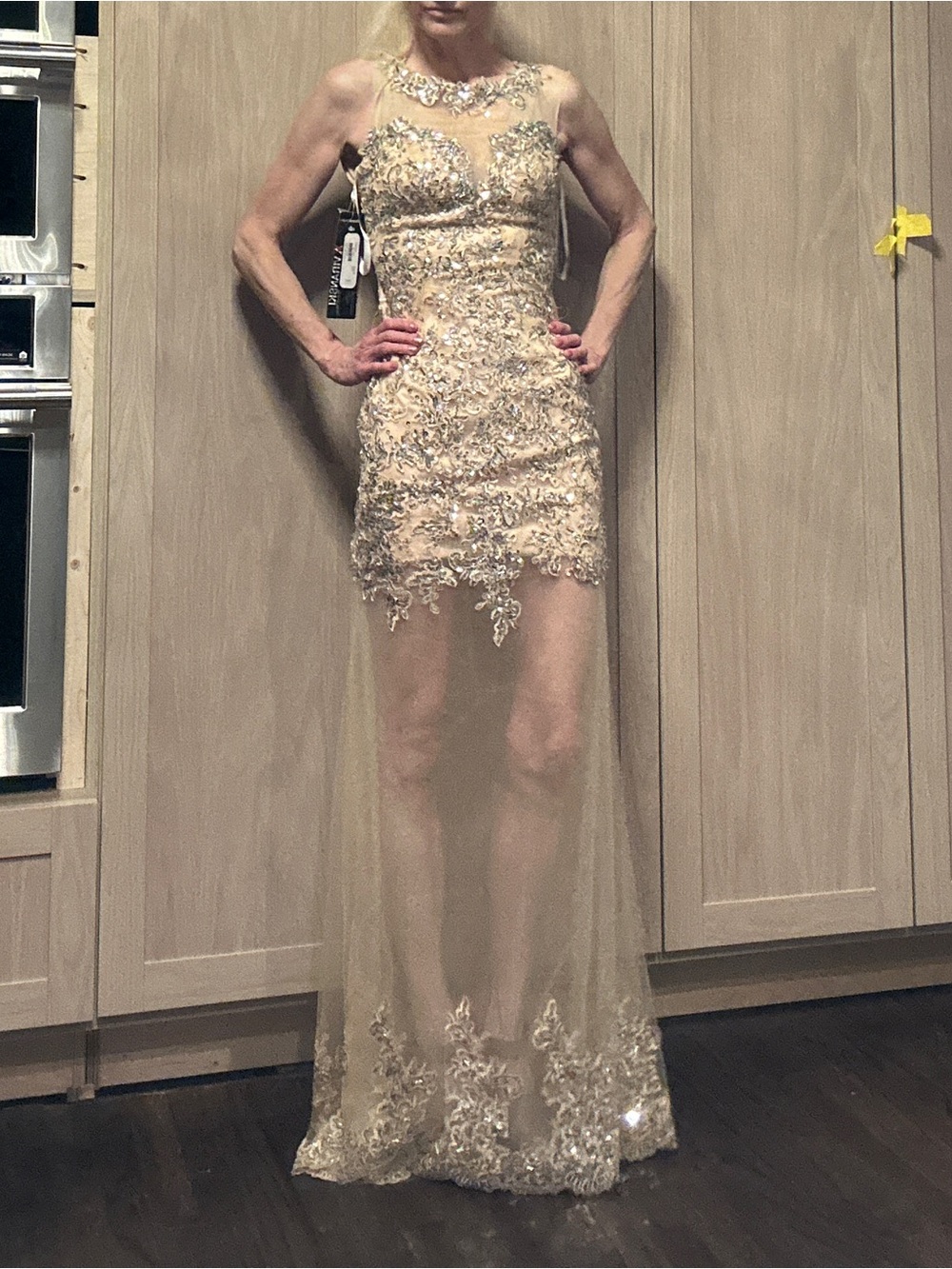 NWT Beige Sequin Embellished Prom Evening wedding guest Homecoming Dress Gown 2